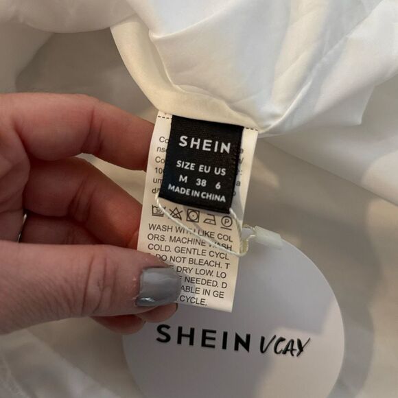 Shein NWT white ruffle sleeve embroidered blouse M - Picture 4 of 10